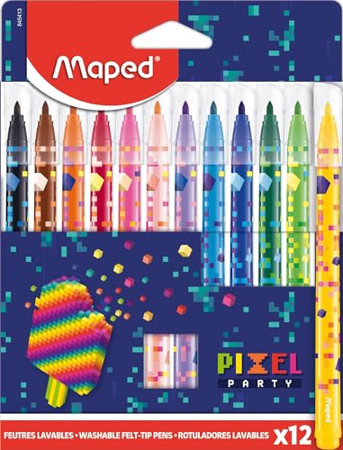 Maped - Filzstifte, Fasermaler COLOR'PEPS PIXEL PARTY mit mittlerer Spitze - mit coolen Pixel-Motiven - x12 Stifte von Maped