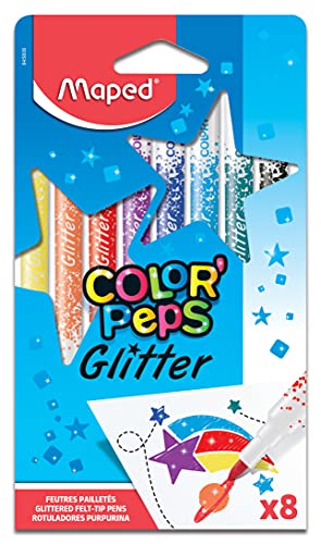 Maped - Glitzer-Filzstifte COLOR'PEPS GLITTER - 8 Stück - hervorragende Deckkraft- extra viele Glitzerpartikel von Maped