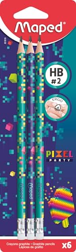 Maped - 6x ergonomische Drei-Kant-Bleistifte PIXEL PARTY mit Radierer - HB mittel von Maped