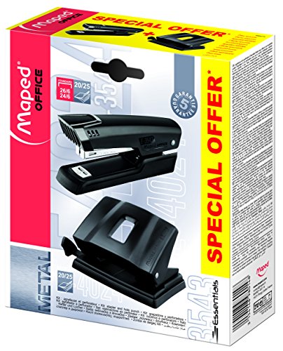 Maped 898014 Heftgerät- und Locher-Set Essentials, schwarz von Maped