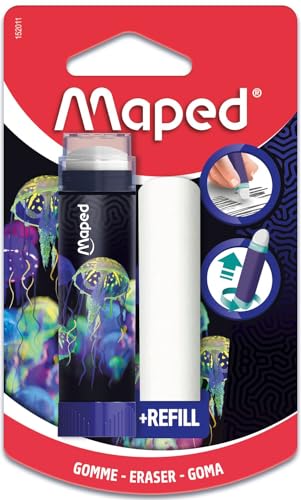 Maped - einziehbarer, geschützter und effektiver Radierstift DEEPSEA PARADISE + Nachfüller - Praktisches Drehsystem - PVC- und Phthalatfrei von Maped