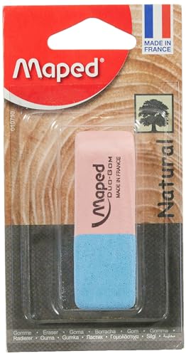 Maped Radiergummi Duo-Gom Medium – Radiergummi aus Naturkautschuk ohne PVC – rosa und blau – FSC-zertifiziert – Papierverpackung 100% recycelbar von Maped