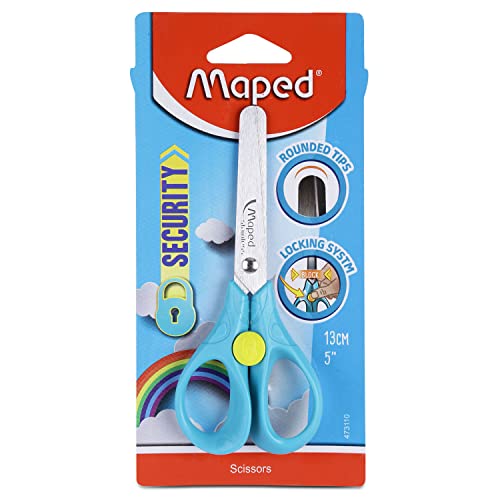 Maped - Schul- und Bastel-Schere SECURUTY 13 cm, abgerundete Spitze, ergonomische Griffe - blau, pink, grün von Maped