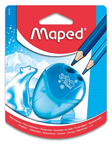 Maped - Schulmaterial - Bleistiftspitzer I Gloo - Bleistiftspitzer mit Tank - Mit 2 Spitzlöchern - Kompakte Gehäusegröße - 3 verschiedene Designs von Maped