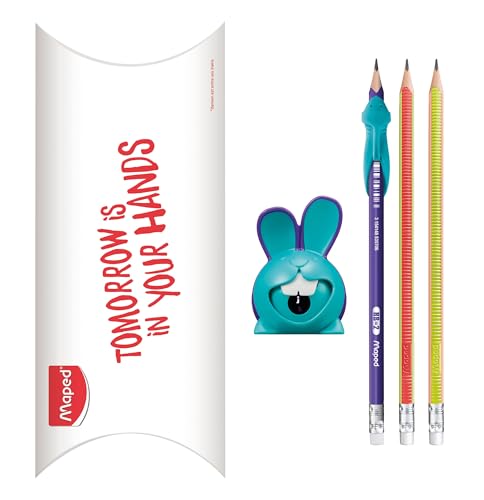 Maped - Set zum Schreibenlernen – Anspitzer Croc Croc Hase + 1 Graphitstift mit Haifingerführung + 2 Kidy Learn Bleistifte von Maped