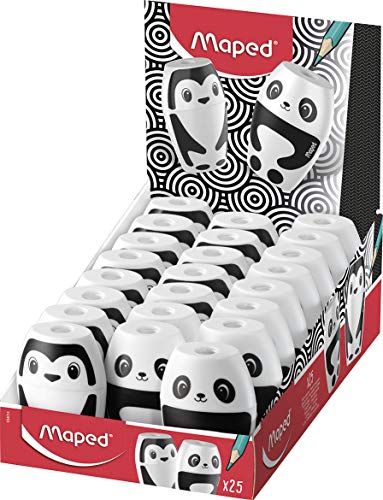 Maped Shaker Bleistiftspitzer – Pandas und Pinguine (Box mit 25 Stück, gemischt) von Maped