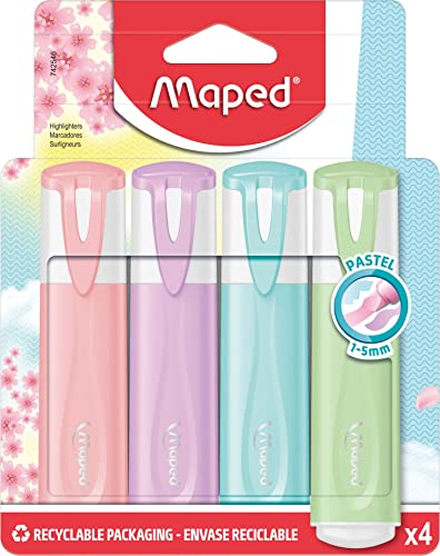 Maped - Textmarker, Leuchtmarker FLUO PEPS PASTELL - x4 Marker - in den trendigen Pastell-Tönen, 1 Stück (4er Pack) von Maped