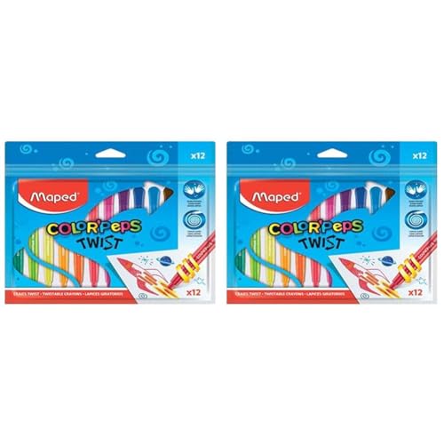 Maped - ausdrehbare Wachsmalstifte COLOR'PEPS TWIST - x12 Stifte, 860612 (Packung mit 2) von Maped