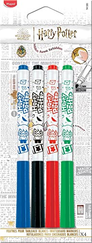 Maped - klassische, dünne Whiteboard-Marker HARRY POTTER x4-4 Farben: blau, schwarz, rot, grün - trocken abwischbar - im phantastischen HARRY POTTER Design, bunt von Maped