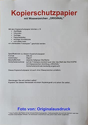 Kopierschutzpapier, DIN A4, 90g/m², 100 Blatt, mit Wasserzeicheneffekt von MarBet Media