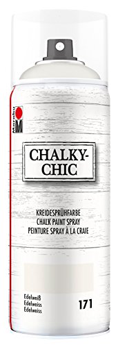 Marabu 02630018171 - Chalky Chic Spray, edelweiß 400 ml, deckende, matte Kreide-Sprühfarbeauf Wasserbasis, für samtweiche Oberfläche auf Holz, Metall und Kunststoff, Used Look durch Anschleifen von Marabu