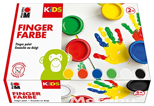 Marabu 0303000000081 - Kids Fingerfarbe Set mit 6 leuchtenden Farben á 100 ml, parabenfrei, vegan, laktosefrei, glutenfrei, geeignet zum Malen in Kindergarten, Schule, Therapie und zu Hause von Marabu