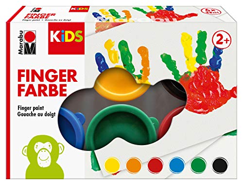 Marabu 0303000000085 - Kids Fingerfarbe Set mit 6 leuchtenden Farben á 35 ml, parabenfrei, vegan, laktosefrei, glutenfrei, geeignet zum Malen in Kindergarten, Schule, Therapie und zu Hause von Marabu