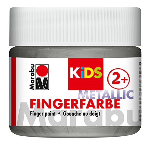 Marabu 03030050782 - Kids Fingerfarbe metallic silber 100 ml, Fingermalfarbe auf Wasserbasis, parabenfrei, vegan, laktosefrei, glutenfrei, zum Malen in Kindergarten, Schule, Therapie und Zuhause von Marabu