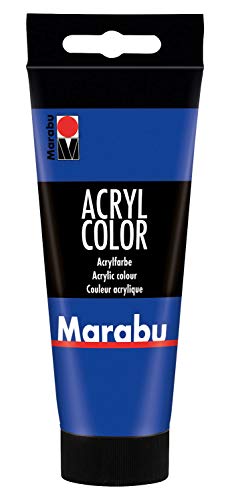 Marabu 12010050055 - Acryl Color ultramarinblau dunkel 100 ml, cremige Acrylfarbe auf Wasserbasis, schnell trocknend, lichtecht, zum Auftragen mit Pinsel und Schwamm auf Leinwand, Papier und Holz von Marabu