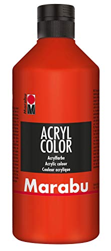 Marabu 12010075006 - Acryl Color zinnoberrot 500 ml, cremige Acrylfarbe auf Wasserbasis, schnell trocknend, lichtecht, wasserfest, zum Auftragen mit Pinsel und Schwamm auf Leinwand, Papier und Holz von Marabu