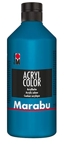 Marabu 12010075056 - Acryl Color cyan 500 ml, cremige Acrylfarbe auf Wasserbasis, schnell trocknend, lichtecht, wasserfest, zum Auftragen mit Pinsel und Schwamm auf Leinwand, Papier und Holz von Marabu