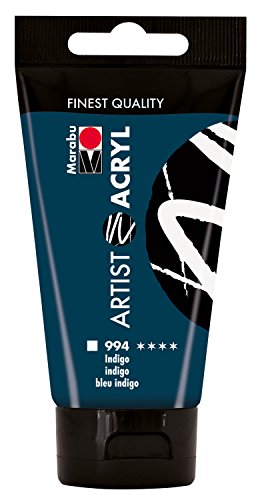 Marabu 12200002994 - Artist Acryl indigo 75 ml, feine Acrylfarbe in Künstlerqualität, auf Wasserbasis, pastose Konsistenz, hoch pigmentiert, sehr gute Brillanz und Deckkraft von Marabu