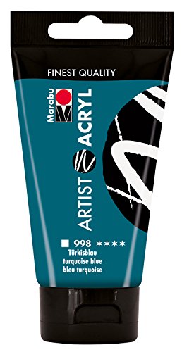 Marabu 12200002998 - Artist Acryl türkisblau 75 ml, feine Acrylfarbe in Künstlerqualität, auf Wasserbasis, pastose Konsistenz, hoch pigmentiert, sehr gute Brillanz und Deckkraft von Marabu