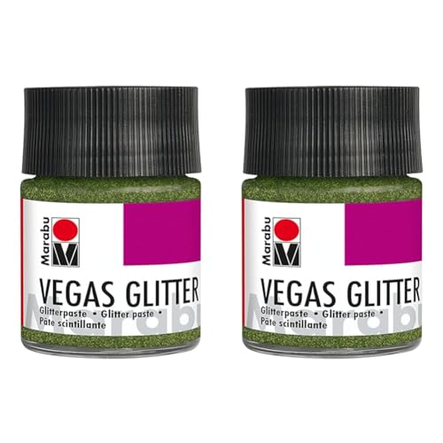 Marabu 12690005567 - Glitzernde Effektpaste, Vegas Glitter grün 50 ml, auf Wasserbasis, wetterfest, schnell trocknend, zum Pinseln oder Schablonieren auf saugenden Untergründen (Packung mit 2) von Marabu