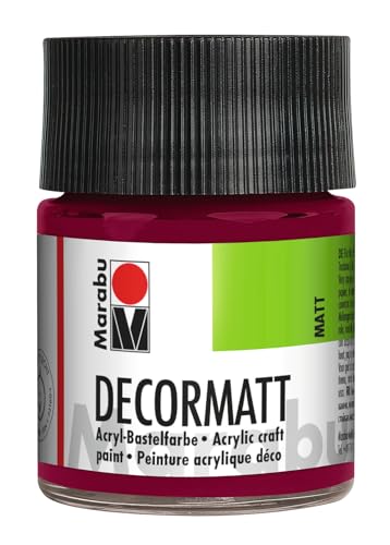 Marabu 14010005034 - Decormatt Acryl Bordeaux 034, 50 ml, samtmatte Acrylfarbe auf Wasserbasis, cremig und farbintensiv, speichelfest, wetterfest, zum freien Malen und Schablonieren von Marabu