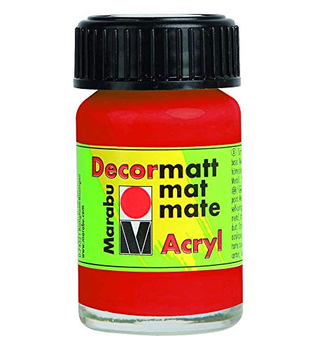 Marabu 14010039030 - Decormatt Acryl Zinnoberrot hell 030, 15 ml, samtmatte Acrylfarbe auf Wasserbasis, cremig und farbintensiv, speichelfest, wetterfest, zum freien Malen und Schablonieren von Marabu