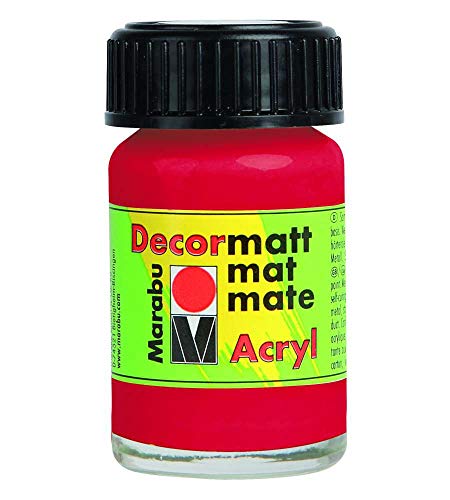 Marabu 14010039031 - Decormatt Acryl Kirschrot 031, 15 ml, samtmatte Acrylfarbe auf Wasserbasis, cremig und farbintensiv, speichelfest, wetterfest, zum freien Malen und Schablonieren von Marabu