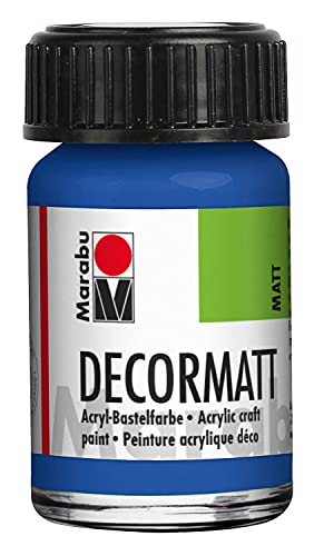 Marabu 14010039052 - Decormatt Acryl Mittelblau 052, 15 ml, samtmatte Acrylfarbe auf Wasserbasis, cremig und farbintensiv, speichelfest, wetterfest, zum freien Malen und Schablonieren von Marabu