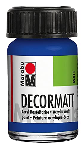 Marabu 14010039055 - Decormatt Acryl Ultramarinblau dunkel 055, 15 ml, samtmatte Acrylfarbe auf Wasserbasis, cremig und farbintensiv, speichelfest, wetterfest, zum freien Malen und Schablonieren von Marabu