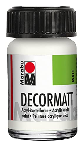 Marabu 14010039070 - Decormatt Acryl Weiß 070, 15 ml, samtmatte Acrylfarbe auf Wasserbasis, cremig und farbintensiv, speichelfest, wetterfest, zum freien Malen und Schablonieren von Marabu