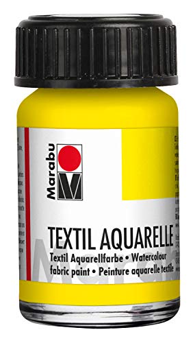 Marabu 17090039020 - Textil Aquarelle zitron 15 ml, hochbrillante, pigmentierte Aquarellfarbe auf Wasserbasis, für helle Textilien, geruchsneutral, lichtecht, speichelecht, weicher Griff von Marabu