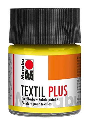 Marabu 17150005020 - Textil Plus zitron 50 ml, volldeckende Stoffmalfarbe für dunkle Stoffe, geeignet für Stoffmalerei und Stoffdruck, nach Fixierung waschbeständig bis 40 °C von Marabu