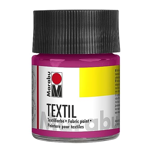 Marabu 17160005014 - Textil Stoffmalfarbe für helle Stoffe, Magenta 50 ml, Druckfarbe auf Wasserbasis, waschbeständig bis 60°C, Fixierung durch Bügeln o. Backofen von Marabu