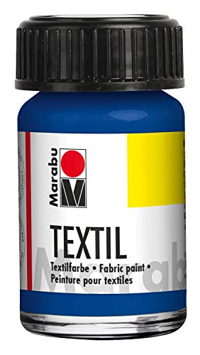 Marabu 17160005052 - Textil Stoffmalfarbe mittelblau 50 ml, Stoffdruckfarbe auf Wasserbasis, für helle Stoffe, waschbeständig bis 60°C, weicher Griff, einfache Fixierung durch Bügeln o. Backofen von Marabu