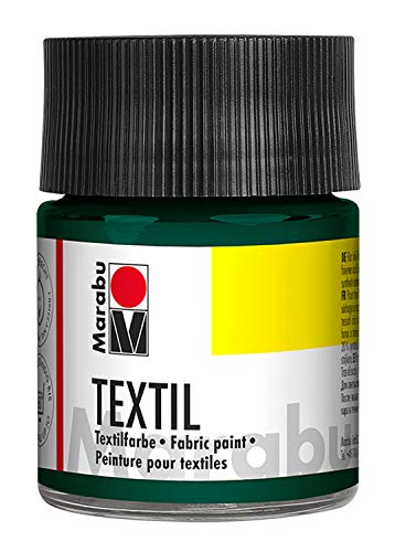 Marabu 17160005068 - Textil Stoffmalfarbe dunkelgrün 50 ml, Stoffdruckfarbe auf Wasserbasis, für helle Stoffe, waschbeständig bis 60°C, weicher Griff, einfache Fixierung durch Bügeln o. Backofen von Marabu