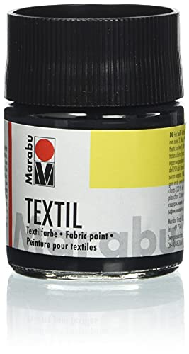 Marabu 17160005073 - Textil Stoffmalfarbe schwarz 50 ml, Stoffdruckfarbe auf Wasserbasis, für helle Stoffe, waschbeständig bis 60°C, weicher Griff, einfache Fixierung durch Bügeln o. Backofen von Marabu