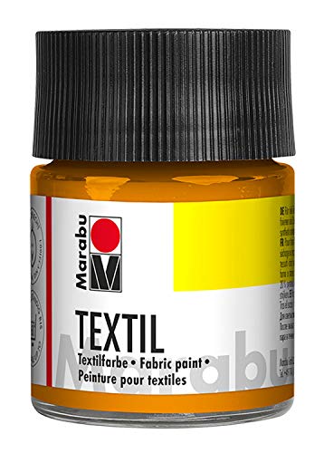 Marabu 17160005225 - Textil Stoffmalfarbe mandarine 50 ml, Stoffdruckfarbe auf Wasserbasis, für helle Stoffe, waschbeständig bis 60°C, weicher Griff, einfache Fixierung durch Bügeln o. Backofen von Marabu