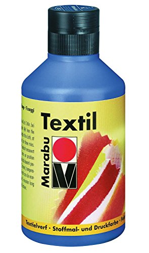 Marabu 17160013052 - Textil Stoffmalfarbe für helle Stoffe, Mittelblau 250 ml, Druckfarbe auf Wasserbasis, waschbeständig bis 60°C, Fixierung durch Bügeln o. Backofen von Marabu