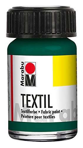 Marabu 17160039068 - Textil Stoffmalfarbe für helle Stoffe, Dunkelgrün 15 ml, Druckfarbe auf Wasserbasis, waschbeständig bis 60°C, Fixierung durch Bügeln o. Backofen von Marabu