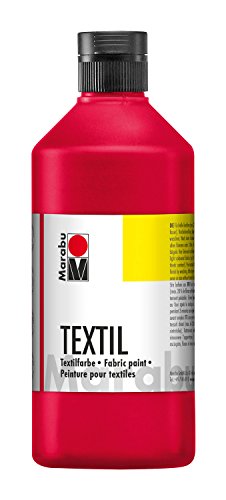 Marabu 17160075032 - Textil Stoffmalfarbe karminrot 500 ml, Stoffdruckfarbe auf Wasserbasis, für helle Stoffe, waschbeständig bis 60°C, weicher Griff, einfache Fixierung durch Bügeln o. Backofen von Marabu