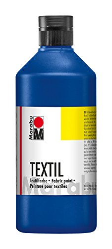 Marabu 17160075052 - Textil Stoffmalfarbe für helle Stoffe, Mittelblau 500 ml, Druckfarbe auf Wasserbasis, waschbeständig bis 60°C, Fixierung durch Bügeln o. Backofen von Marabu