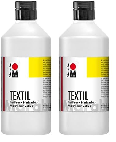 Marabu 17160075070 - Textil Stoffmalfarbe für helle Stoffe, Weiß 500 ml, Druckfarbe auf Wasserbasis, waschbeständig bis 60°C, Fixierung durch Bügeln o. Backofen (Packung mit 2) von Marabu