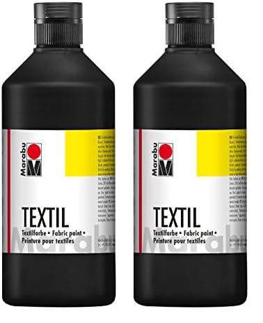 Marabu 17160075073 - Textil Stoffmalfarbe für helle Stoffe, Schwarz 500 ml, Druckfarbe auf Wasserbasis, waschbeständig bis 60°C, Fixierung durch Bügeln o. Backofen (Packung mit 2) von Marabu