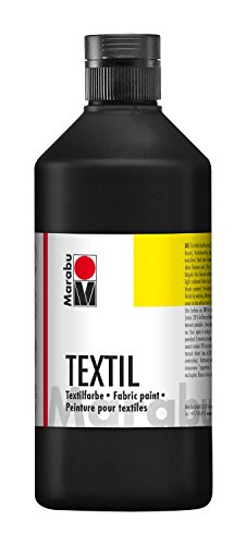 Marabu 17160075073 - Textil Stoffmalfarbe für helle Stoffe, Schwarz 500 ml, Druckfarbe auf Wasserbasis, waschbeständig bis 60°C, Fixierung durch Bügeln o. Backofen von Marabu