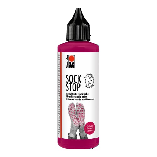 Marabu 17220106005 - Sock Stop, 90 ml, Himbeere, gummiartige Antirutsch-Farbe auf Wasserbasis, für Textilien zum sicheren Halt auf glatten Böden, einfache Anwendung aus der Flasche von Marabu