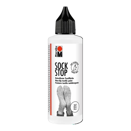 Marabu 17220106070 - Sock Stop, 90 ml, weiß, gummiartige Antirutsch-Farbe auf Wasserbasis (kein Latex), für Textilien, sicherer Halt auf glatten Böden, einfache Anwendung aus der Flasche von Marabu