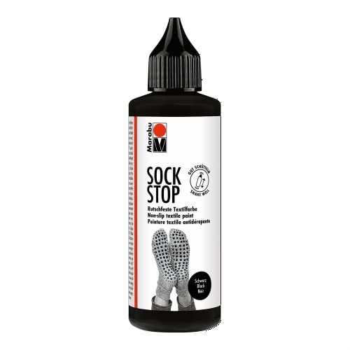 Marabu 17220106073 - Sock Stop, 90 ml, schwarz, gummiartige Antirutsch-Farbe auf Wasserbasis (kein Latex), für Textilien, sicherer Halt auf glatten Böden, einfache Anwendung aus der Flasche von Marabu