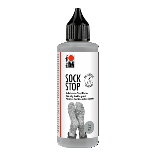 Marabu 17220106078 - Sock Stop, 90 ml, grau, gummiartige Antirutsch-Farbe auf Wasserbasis, für Textilien zum sicheren Halt auf glatten Böden, einfache Anwendung aus der Flasche von Marabu