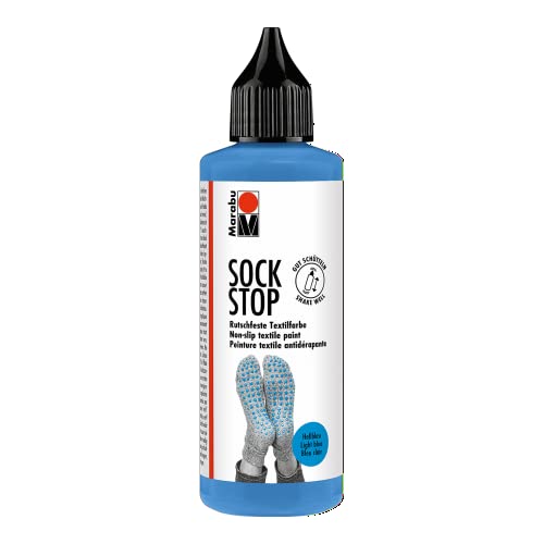 Marabu 17220106090 - Sock Stop, 90 ml, hellblau, gummiartige Antirutsch-Farbe auf Wasserbasis, für Textilien zum sicheren Halt auf glatten Böden, einfache Anwendung aus der Flasche von Marabu