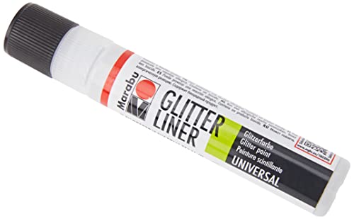 Marabu 18030009570 - Glitter Liner weiß, Glitzer - Effektfarbe auf Wasserbasis für bezaubernde Glitzereffekte auf Stoff, Holz, Metall speichelecht, einfache Fixierung von Marabu